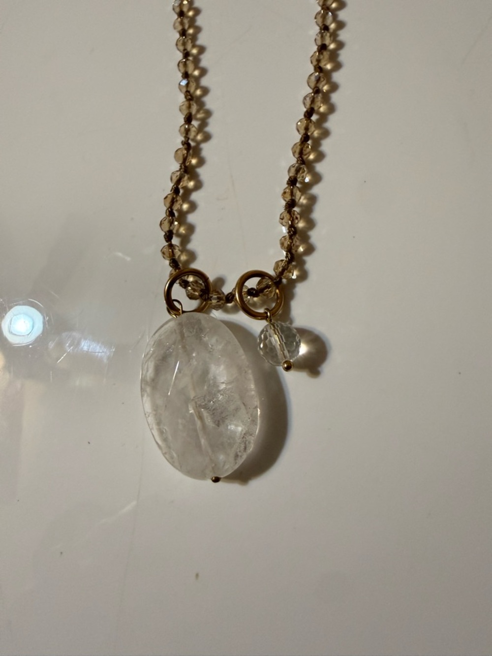 Gold Lotus Pendant Layered Necklace with Beige Crystal Beads BRAND NEW - Picture 7 of 7